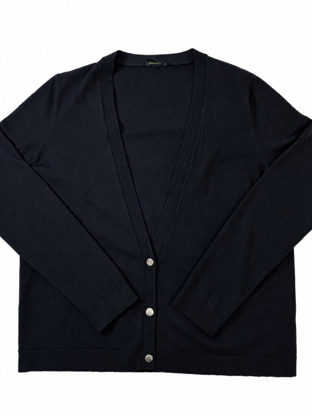 Longchamp Black Merino Wool Blend Cardigan EU 44 Quiet Luxury French